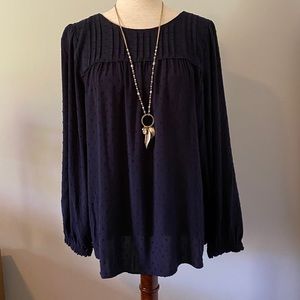 Navy LOFT eyelet blouse with elastic cuffs